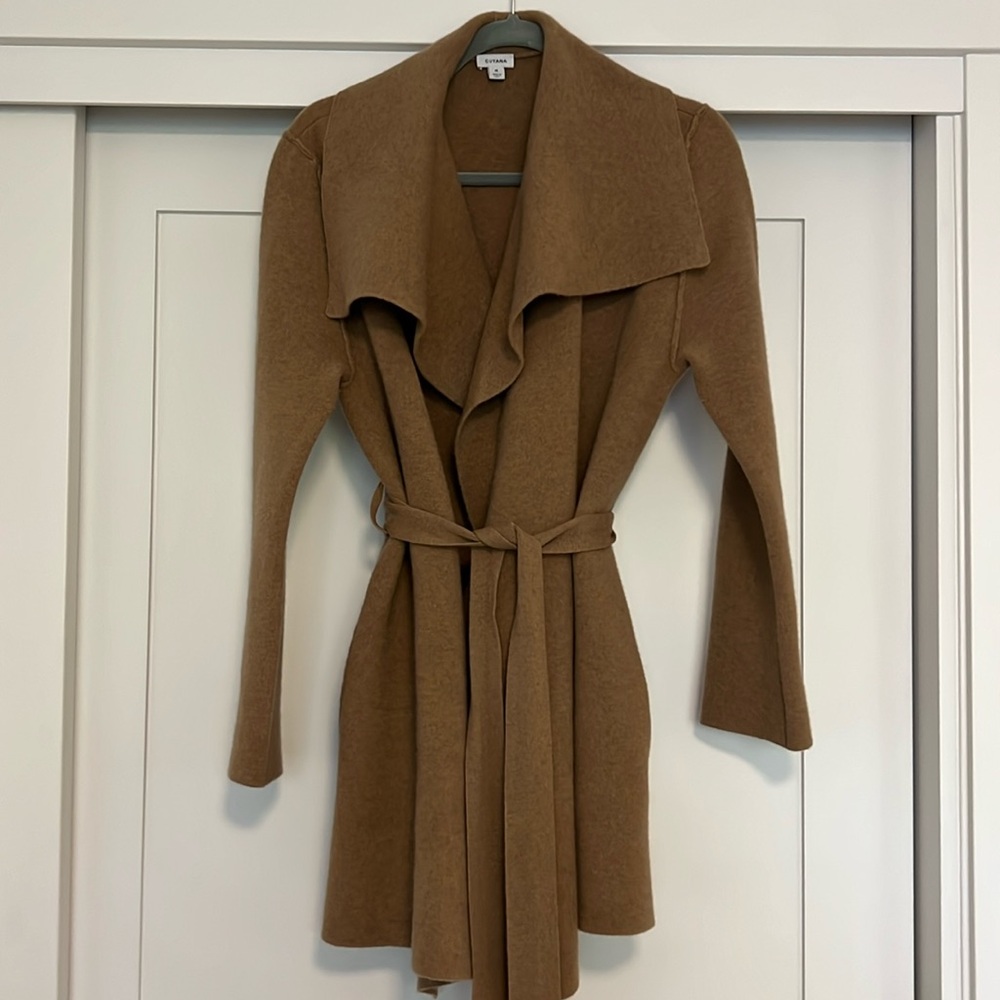 Cuyana, wool & cashmere wrap sweater with pockets in camel, size M.